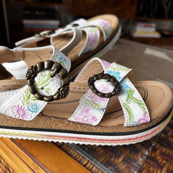 L'Artiste x Jane & Coco Leather Sandals Gabriola White Multi Size 38 (7.5-8) - Picture 5 of 11